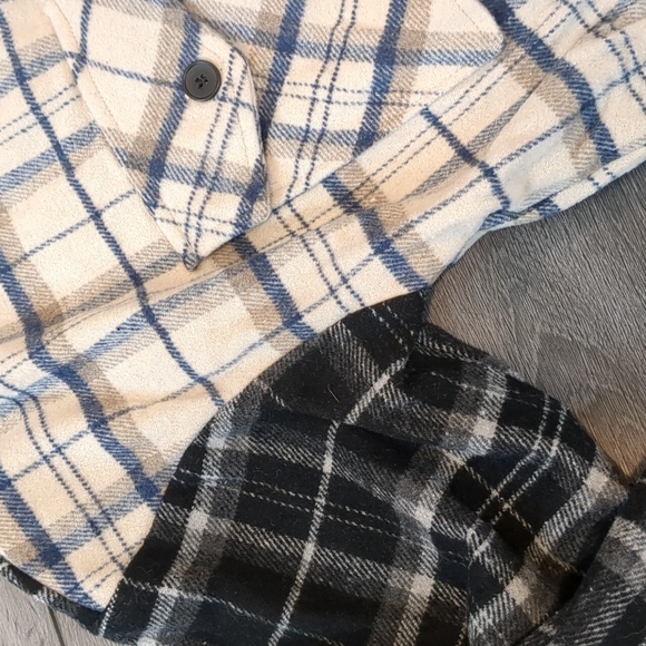 Black/Cream Cropped Flannel Jacket, Size L - Picture 3 of 11